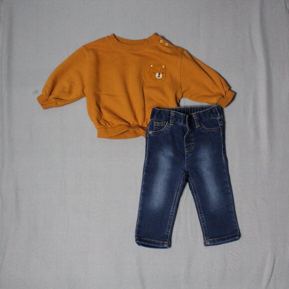 Cat & Jack Baby 2-Piece Set Bear Pullover & Jeans Outfit 6–9 Months - Picture 1 of 10